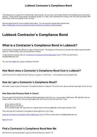 Lubbock Contractor’s Compliance Bond