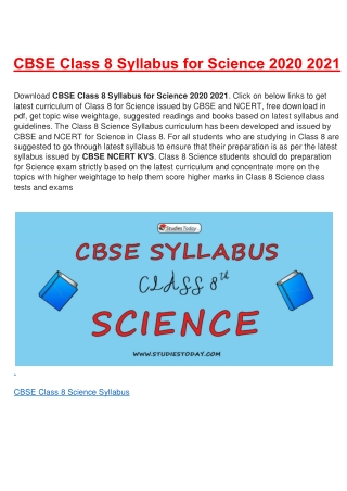 CBSE Syllabus for Class 8 Science Revised for 2020-21| Download in PDF