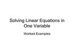 Solving Linear Equations in One Variable