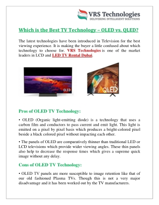 Which is the Best TV Technology – OLED vs. QLED?