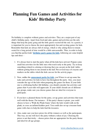 Planning Fun Games and Activities for Kids' Birthday Party