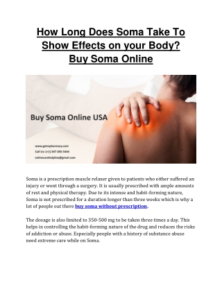 How Long Does Soma Take To Show Effects on your Body? Buy Soma Online