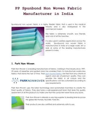 PP Spunbond Non Woven Fabric Manufacturer in India