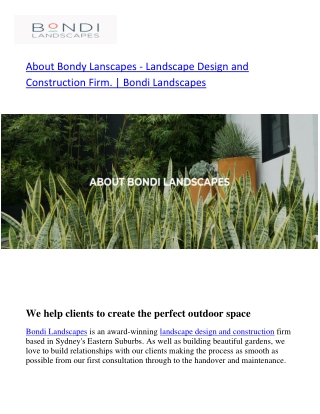About Bondy Lanscapes - Landscape Design and Construction Firm. | Bondi Landscapes