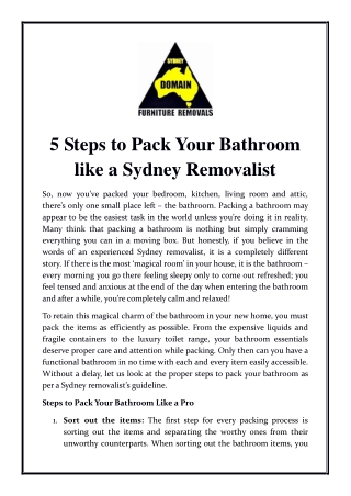 5 Steps to Pack Your Bathroom like a Sydney Removalist