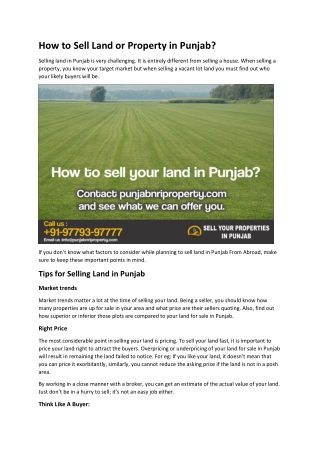 Sell Properties, Land, Residential Building in Punjab | Punjab NRI Property