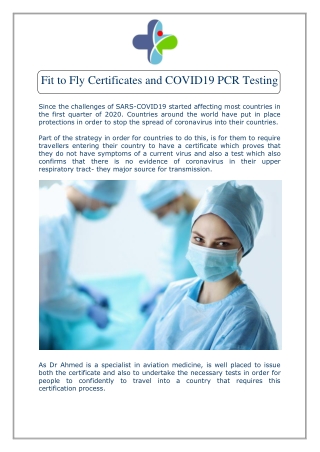 Fit to Fly Certificates and COVID19 PCR Testing