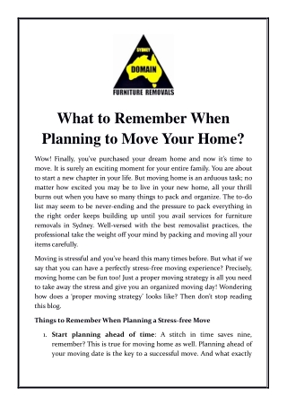 What to Remember When Planning to Move Your Home?