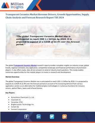 Transparent Ceramics Market Segmentation | Dynamics and Revenue Analysis | Forecast To 2024