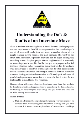 Understanding the Do’s& Don’ts of an Interstate Move