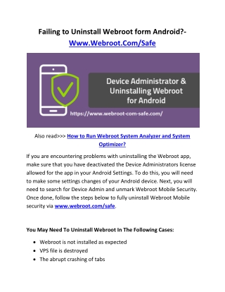 Failing to Uninstall Webroot form Android?- Www.Webroot.Com/Safe