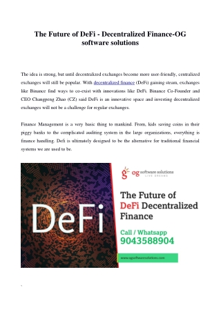 The Future of DeFi - Decentralized Finance-OG Software solutions