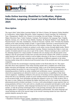 India Online learning (Reskilled & Certification, Higher Education, Language & Casual Learning) Market Outlook, 2025