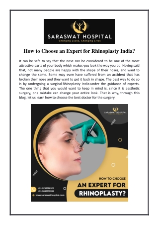 How to Choose an Expert for Rhinoplasty India?