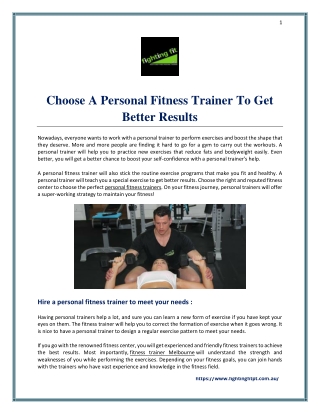 Choose A Personal Fitness Trainer To Get Better Results