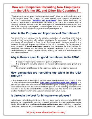 How are companies recruiting new employees in the USA, the UK, and other big countries