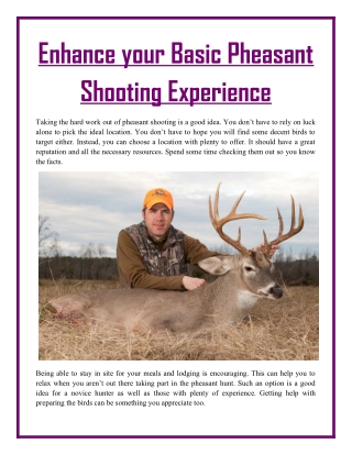 Enhance your Basic Pheasant Shooting Experience
