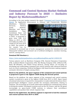 Command and Control Systems Market Outlook and Industry Forecast to 2025