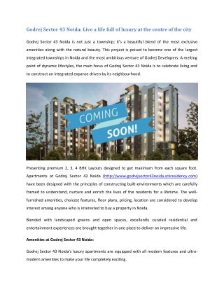 Godrej Sector 43 Noida: Live a life full of luxury at the centre of the city!!