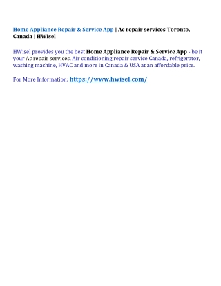 Home Appliance Repair & Service App | Ac repair services Toronto, Canada | HWisel