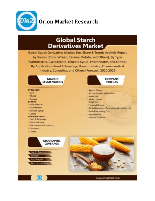 Global Starch Derivatives Market Size, Competitive Analysis, Share, Forecast- 2020-2026