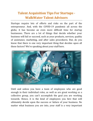 Talent Acquisition Tips For Startups - WalkWater Talent Advisors