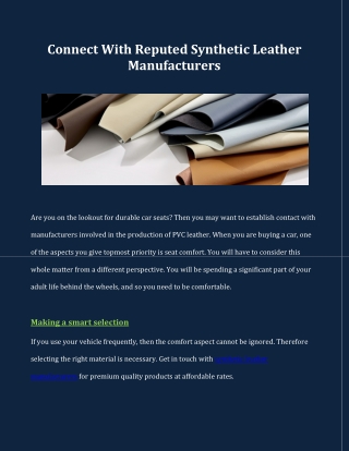 Connect With Reputed Synthetic Leather Manufacturers