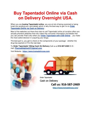 Buy Tapentadol Online via Cash on Delivery Overnight USA.