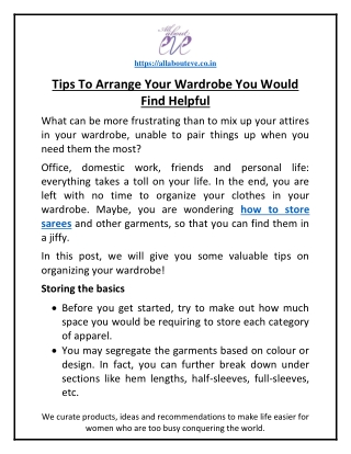 Tips To Arrange Your Wardrobe You Would Find Helpful
