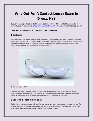 Why Opt For A Contact Lenses Exam in Bronx, NY?