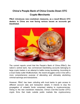 China’s People Bank of China Cracks Down OTC Crypto Merchants