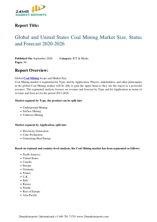 Coal Mining Market Size, Status and Forecast 2020-2026