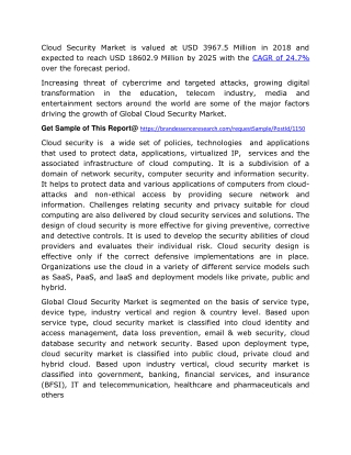 Cloud Security Market 2020 Size, Business Statistics, Trends, Growth and Top Companies Detailed Analysis by Forecast to