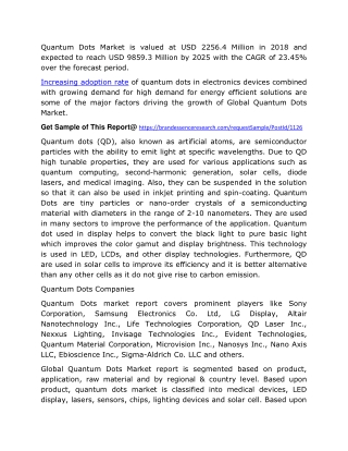 Quantum Dots (QD) Market 2020 Size, Business Statistics, Trends, Growth and Top Companies Detailed Analysis by Forecast