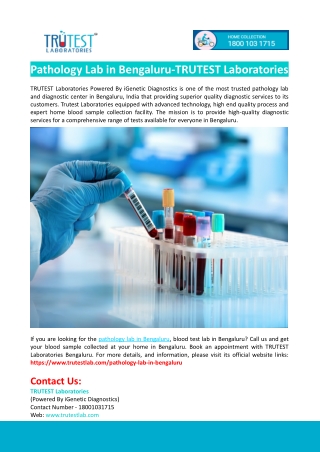 Pathology Lab in Bengaluru-TRUTEST Laboratories