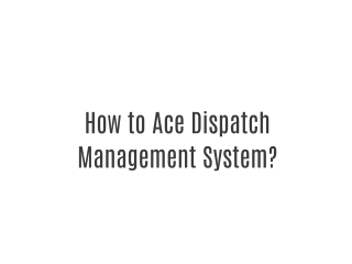 How to Ace Dispatch Management System?