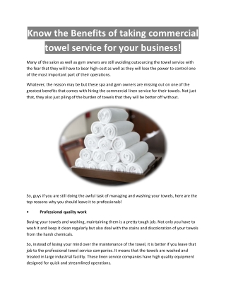 Know the Benefits of taking commercial towel service for your business!