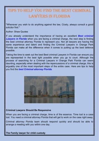 Tips to Help You Find the Best Criminal Lawyers in Florida