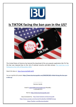 Is TIKTOK facing the ban pan in the US?