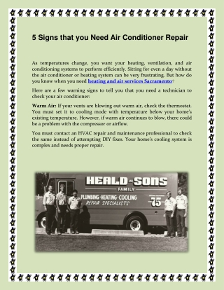 5 Signs that you Need Air Conditioner Repair