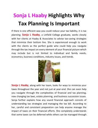 Sonja L Haaby Highlights Why Tax Planning Is Important