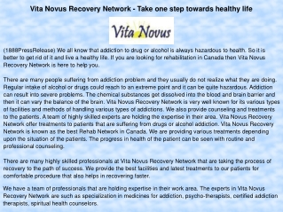 Vita Novus Recovery Network - Take one step towards healthy