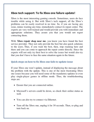 Xbox tech support: To fix Xbox one failure update!