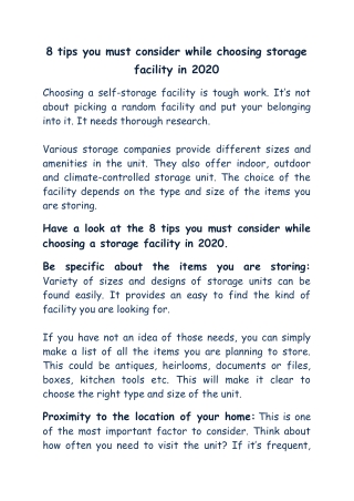8 Tips You Must Consider While Choosing Storage Facility in 2020
