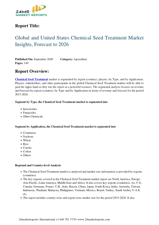 Chemical Seed Treatment Market Insights, Forecast to 2026