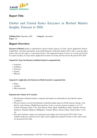 Enzymes in Biofuel Market Insights, Forecast to 2026