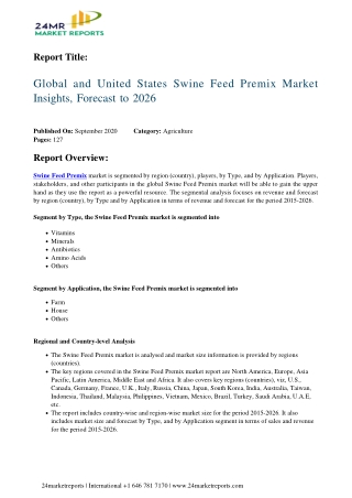 Swine Feed Premix Market Insights, Forecast to 2026