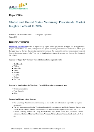 Veterinary Paraciticide Market Insights, Forecast to 2026