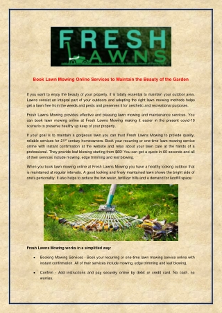 Book Lawn Mowing Online Services to Maintain the Beauty of the Garden