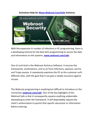 Activation Help for Www.Webroot.Com/Safe Antivirus
